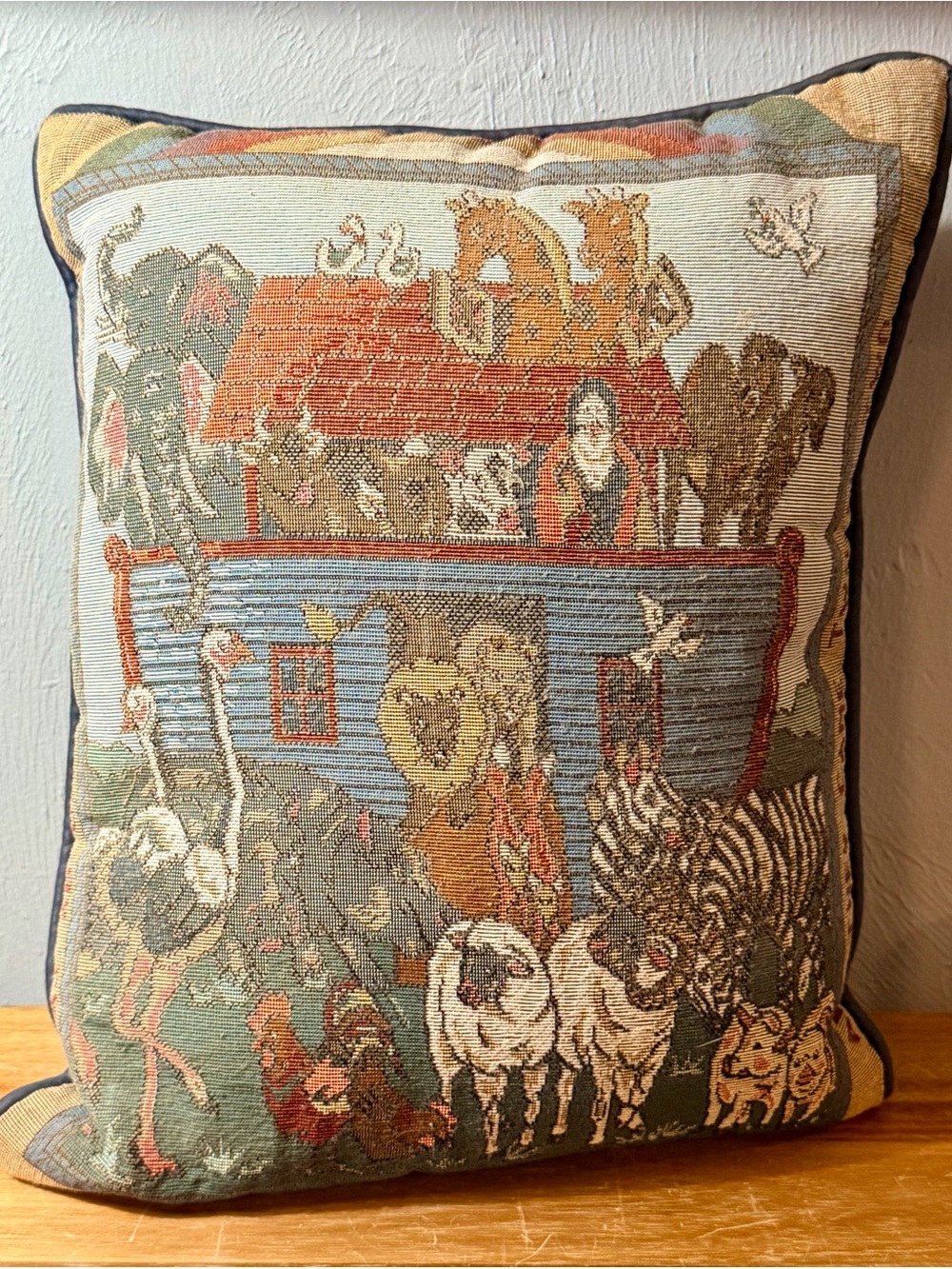 Vintage Noah's Ark Tapestry Pillow with Animals - Multicolor